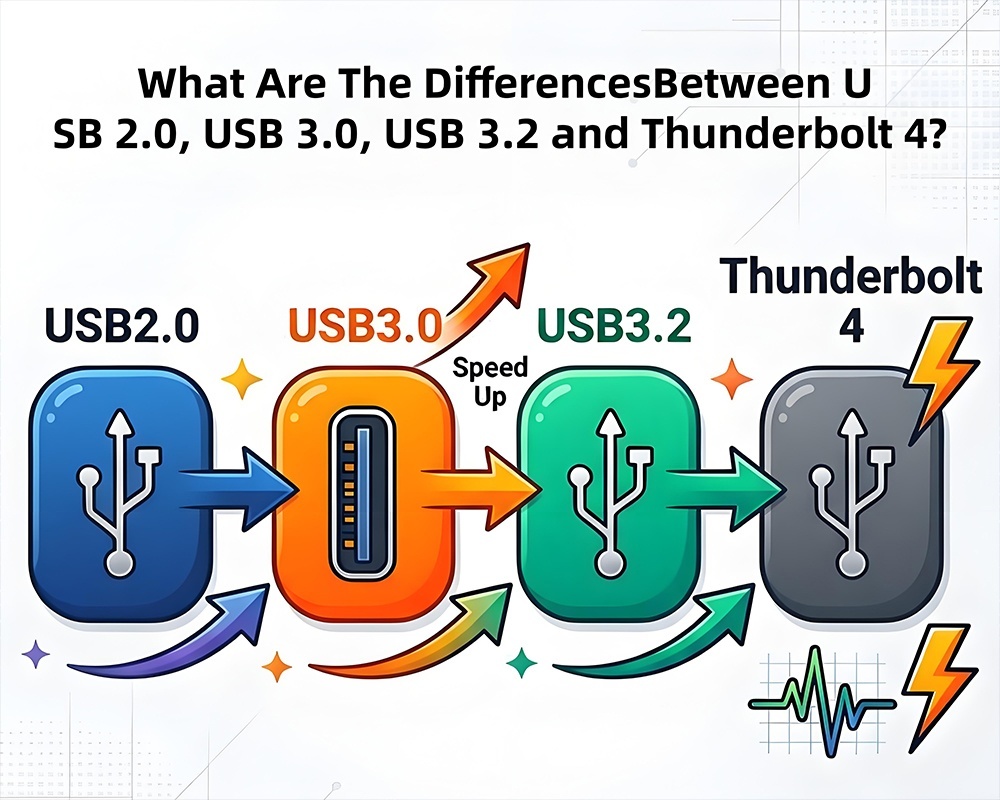Últimos blogs de la empresa sobre Guía completa de especificaciones USB ¿Cuáles son las diferencias entre USB2.0 USB3.0 USB3.2 y Thunderbolt 4?