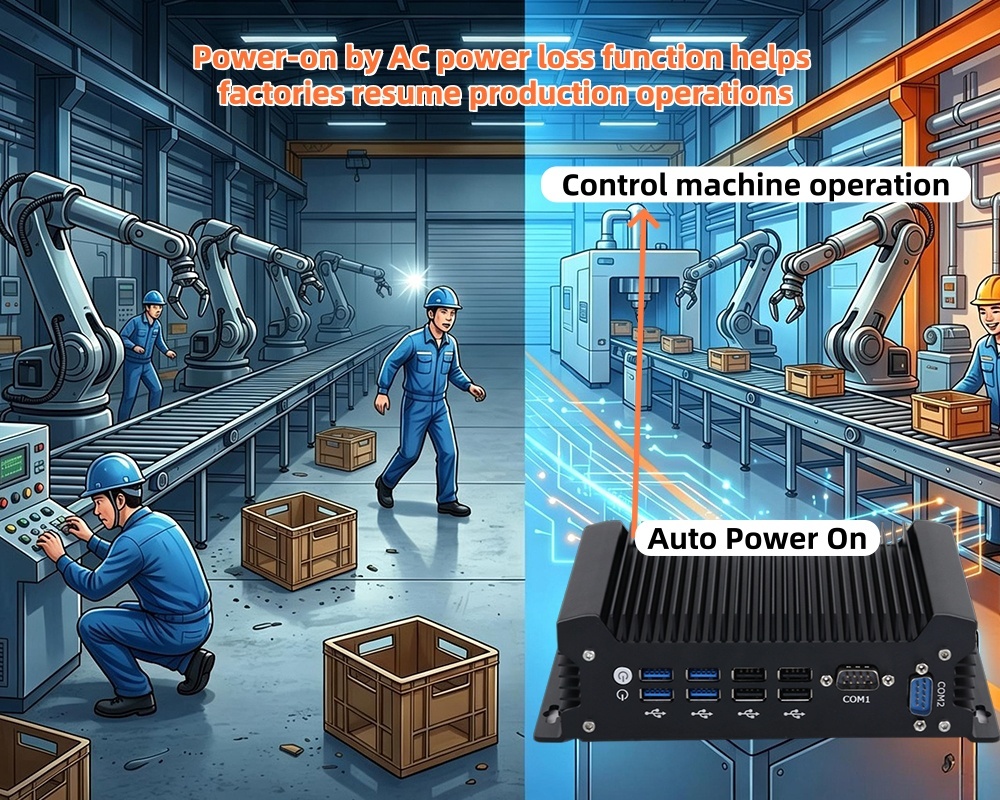 Últimos blogs de la empresa sobre Una interrupción inesperada de la energía detiene las líneas de producción Mini PC Automático de energía en funcionamiento ayuda a las fábricas a reanudar la producción