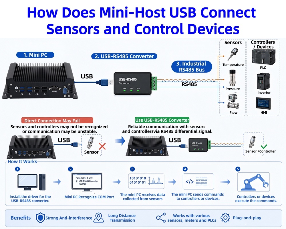 Últimos blogs de la empresa sobre La creciente demanda de adquisición de datos de automatización industrial ¿Cómo conecta el Mini Host USB sensores y dispositivos de control?