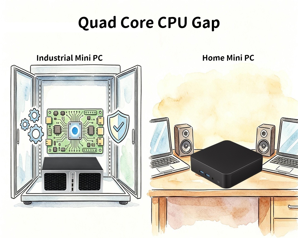 Últimos blogs de la empresa sobre La brecha de CPU de cuatro núcleos entre mini PC industrial y mini PC doméstico