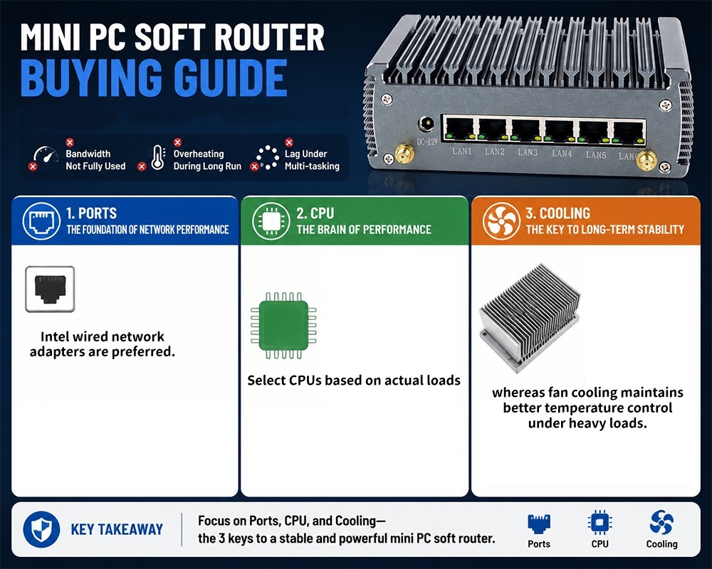 Últimos blogs de la empresa sobre Guía de compra de routers blandos para mini PC Cómo elegir puertos de red CPU y enfriamiento con datos reales de prueba