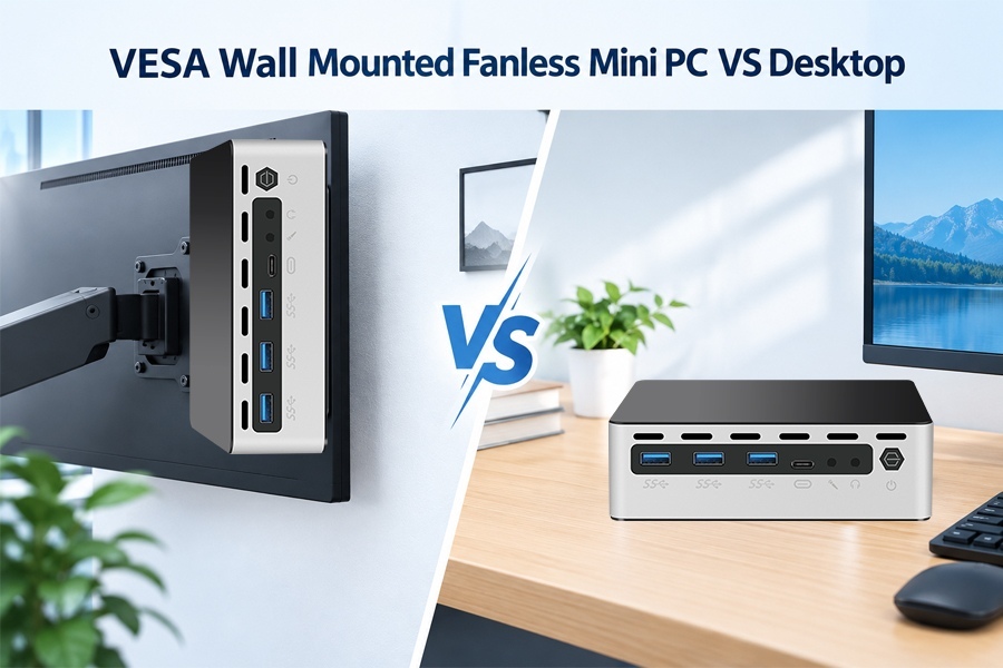 Últimos blogs de la empresa sobre Ventilador de pared VESA sin ventilador Mini PC VS Escritorio: Disipación de calor de colocación y gestión de cables comparados