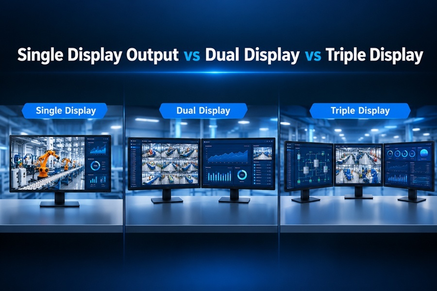 Últimos blogs de la empresa sobre Single Display Output vs Dual Display vs Triple Display: Comparison of Multi screen Output Capability of Industrial PCs