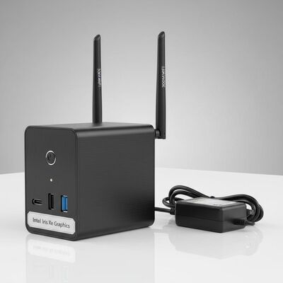 300M Wifi Dual Antennas Mini PC con gráficos Intel Iris Xe integrados y un adaptador 12V 2.4 para redes inalámbricas